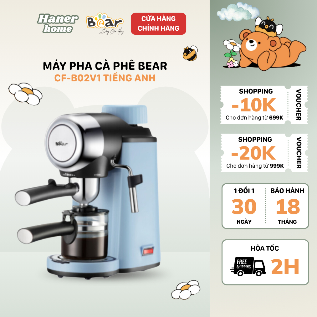Máy Pha Cà Phê Bear Pha Espresso Tự Động Phong Cách Ý Dễ Sử Dụng Tiện Lợi Bảo Hành Chính Hãng 18 Tháng CF-B02V1