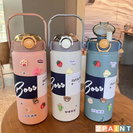 Bình Giữ Nhiệt Boss 1200ml Lõi Inox 304 Có Quai Xách Kèm Ống Hút ( tặng miếng dán 2D + sticker ) bb