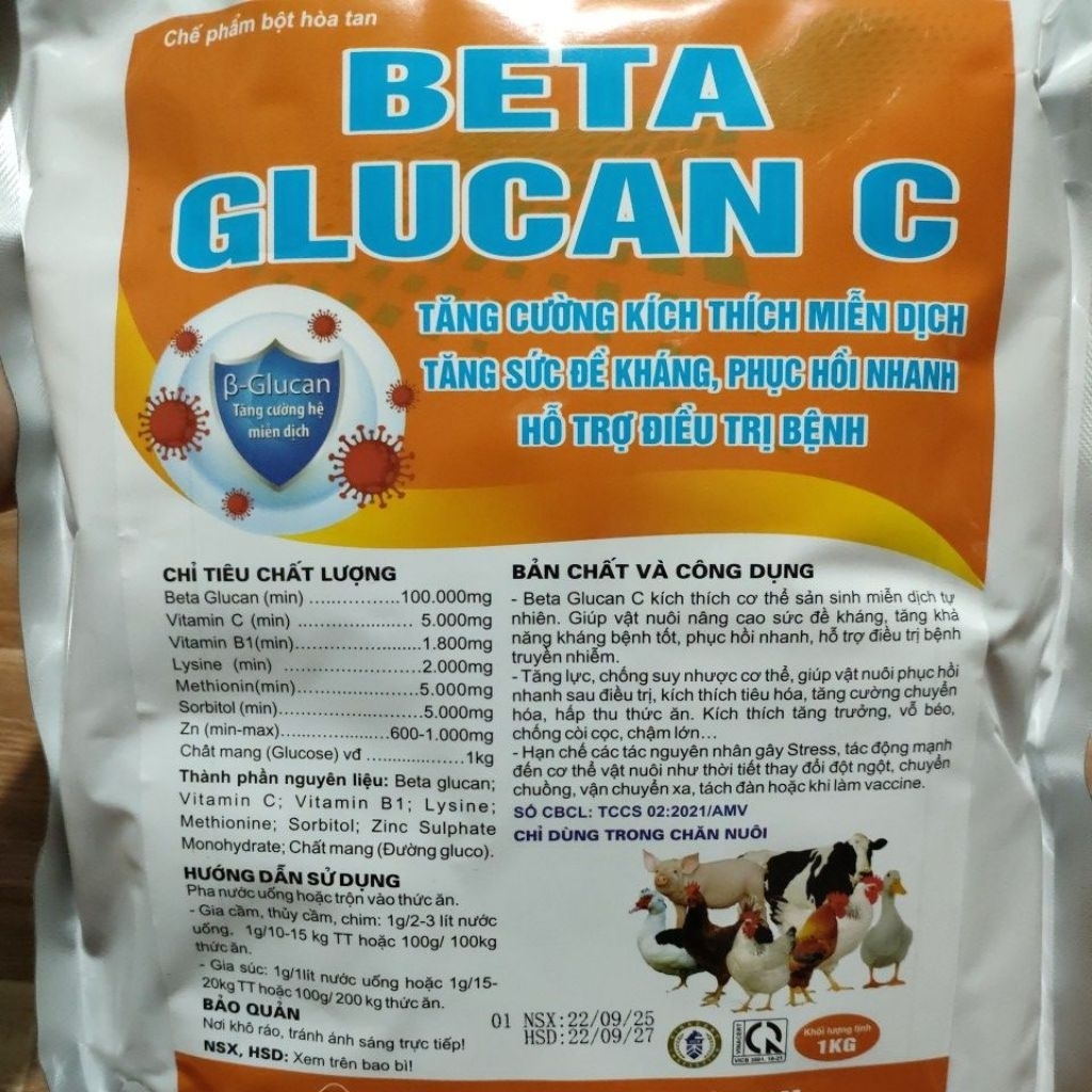 Beta glucan C 1kg tăng miễn dịch cho vật nuôi.
