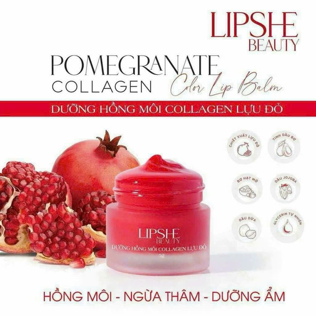 Dưỡng Hồng Môi Collagen Lựu Đỏ Lipshe Beauty 5gr