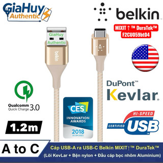 Cáp sạc nhanh cao cấp belkin mixit↑™ duratek™ f2cu059bt04 a to c qc 3.0 18w - dài 1.2m