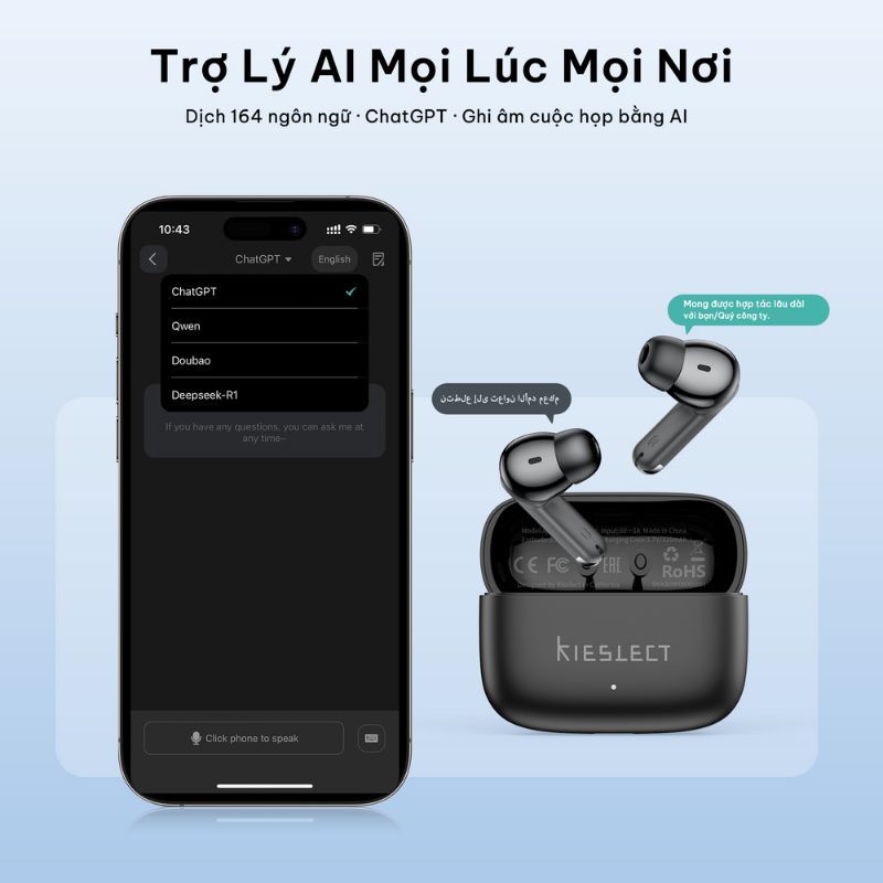Tai Nghe Không Dây Kieslect Adjustable| Chống Ồn Chủ Động | Thời Gian Sử Dụng Tới 30H | BT 6.0 độ trễ thấp | Dich AI | BigBuy360 - bigbuy360.vn