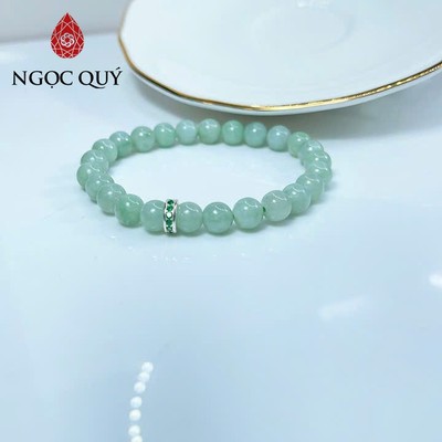 Vòng tay cẩm thạch A - Vòng phỉ thúy type A xanh táo phối charm S925 đính đá hạt 7mm - Ngọc Quý