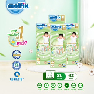   Tặng Bộ Chăn Gối Gấu  Combo 4 Tã bỉm quần Molfix Thiên nhiên Super Jumbo size XL 42 miếng 