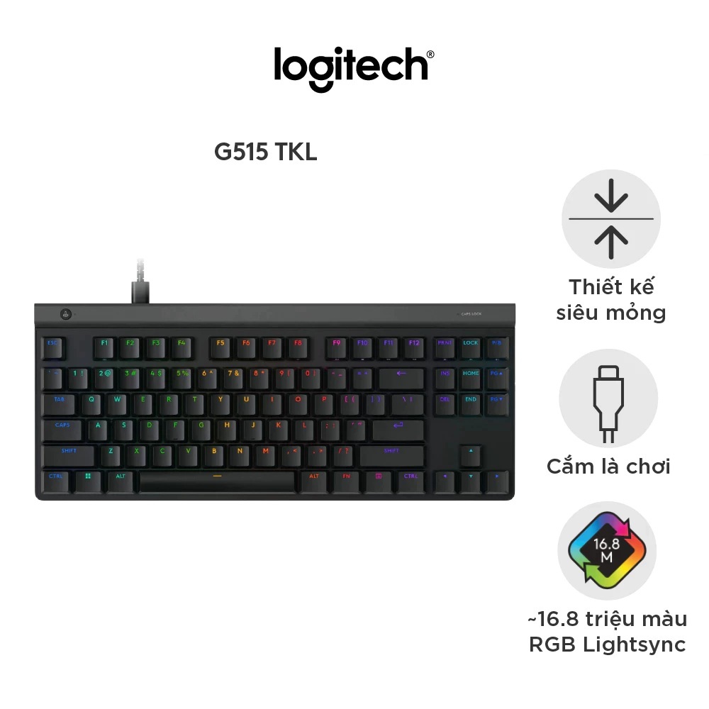 Bàn phím Gaming có dây Low profile Logitech G515 TKL - LIGHTSYNC RGB, Keycaps PBT