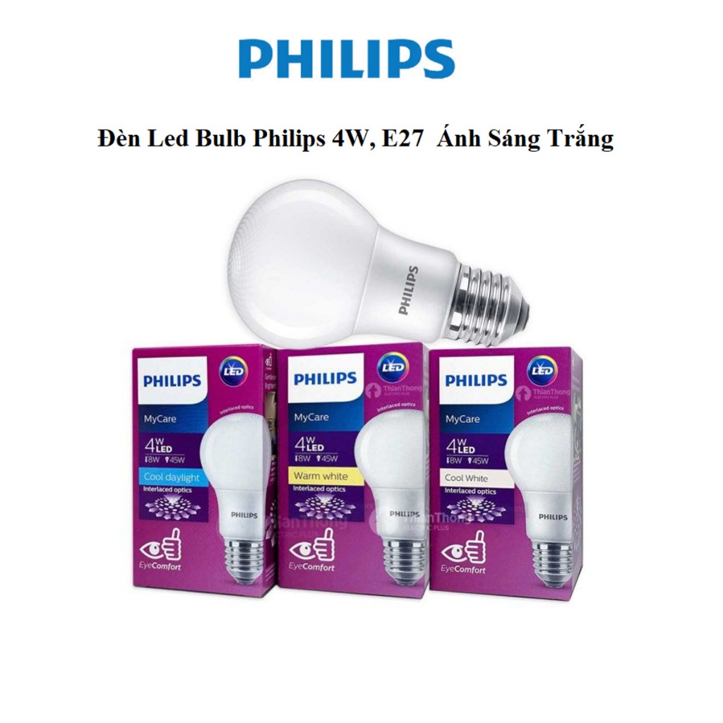 Đèn Led Bulb Mycare Philips 4W E27, Ánh sáng trắng 6500K. Hàng chính hãng, giá tốt nhất.