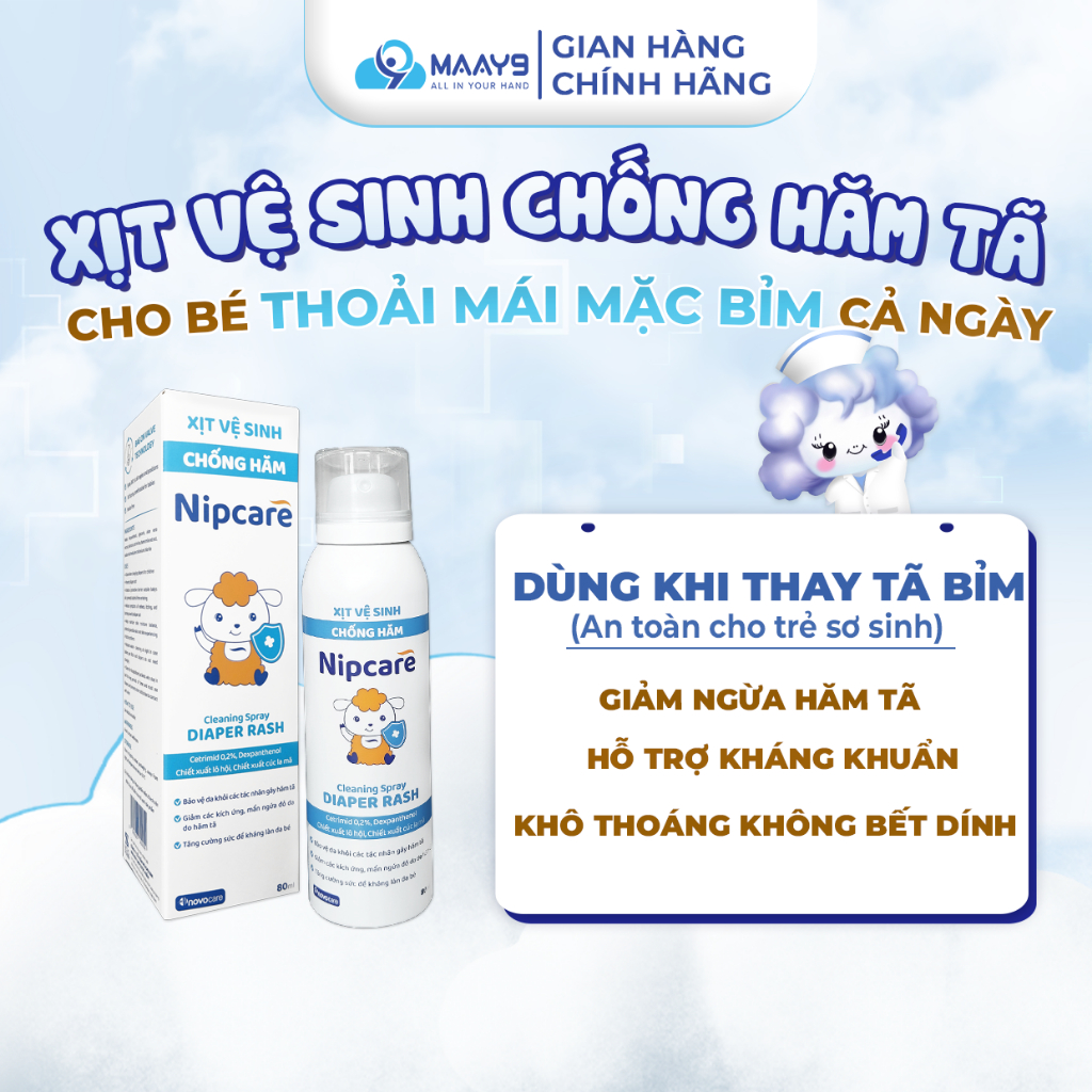 Xịt vệ sinh chống hăm Nipcare giảm kích ứng, mẩn đỏ, ngứa rát do hăm bỉm, bảo vệ, tăng sức đề kháng 