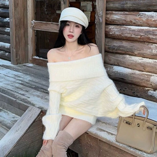  Áo Len Thụng Vặn Thừng Tay Rộng LALADUDU-A01 Trễ Vai Phong Cách Hàn Quốc Giữ Nhiệt 2025 