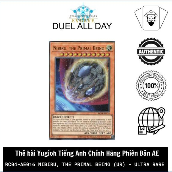Thẻ bài Yugioh Tiếng Anh Chính Hãng Phiên Bản AE: RC04-AE016 Nibiru, the Primal Being (UR)