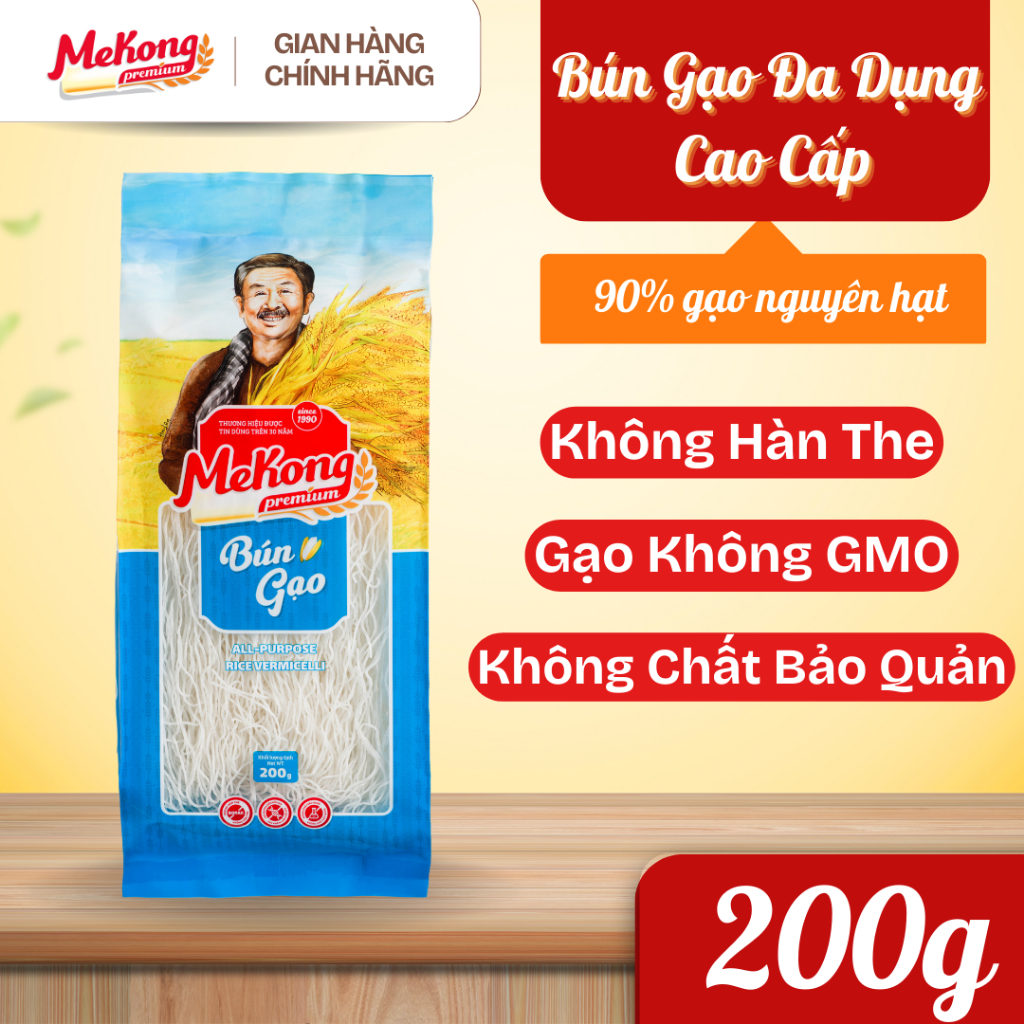Mekong Bún gạo đa dụng cao cấp gói 200g Nguyên Chất Eat Clean Không Hàn The Siêu Ngon Mekong Premium