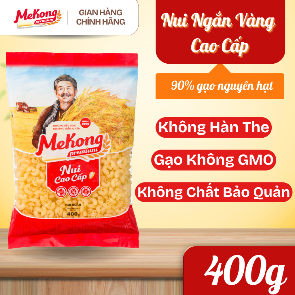 Nui Vàng Cao Cấp Mekong Premium Dài Ngắn 200/400g Nguyên Chất Eat Clean Siêu Ngon Nguyên Liệu Sạch A