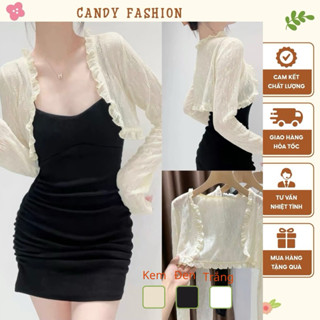  Áo khoác ren mỏng dáng ngắn tay dài nữ đi biển khoác ngoài váy áo 2 dây 