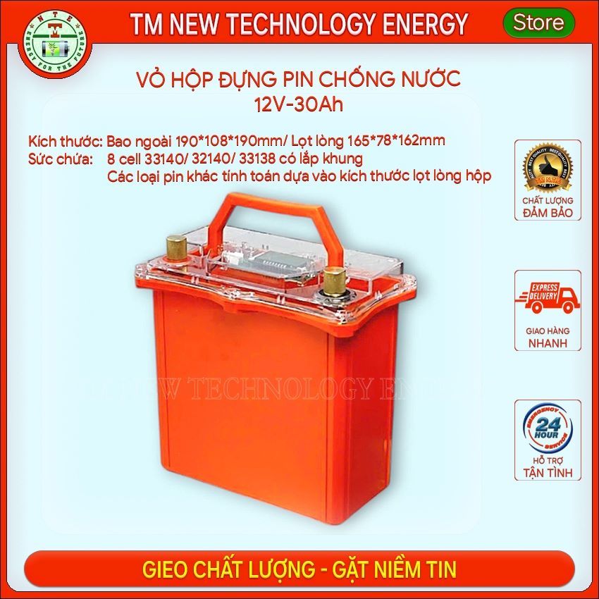 Vỏ nhựa đựng pin, Hộp ABS đựng pin chống nước 12v 30Ah cao cấp vừa 8 cell 33140 32140 33138,...