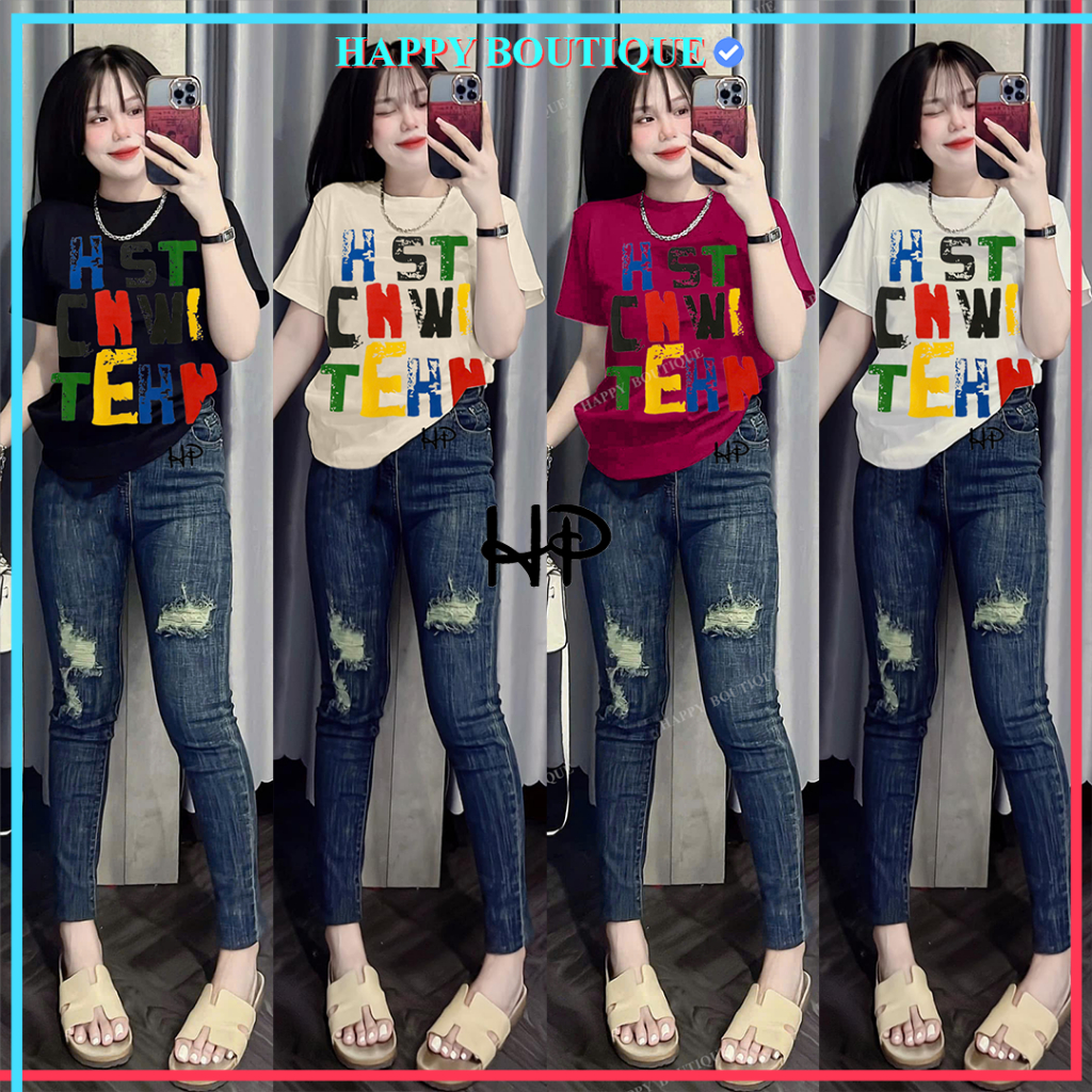 Áo Thun Nữ Dáng Vừa [B33] Form Vừa 40~60kg Chữ Dập Nổi Vải BORIP Cotton Mềm Mịn Co Dãn 4 Chiều [HST]