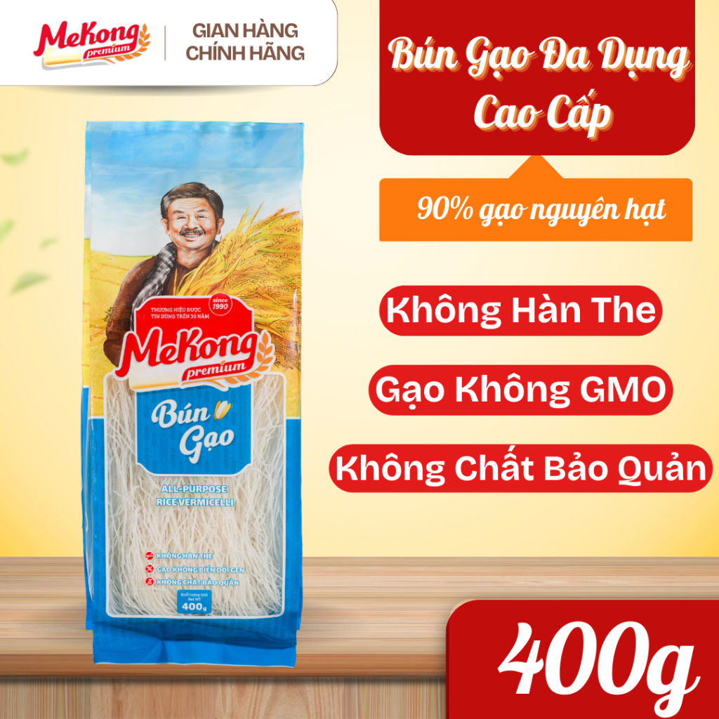 Mekong Bún gạo đa dụng cao cấp gói 400g Nguyên Chất Eat Clean Không Hàn The Siêu Ngon Mekong Premium