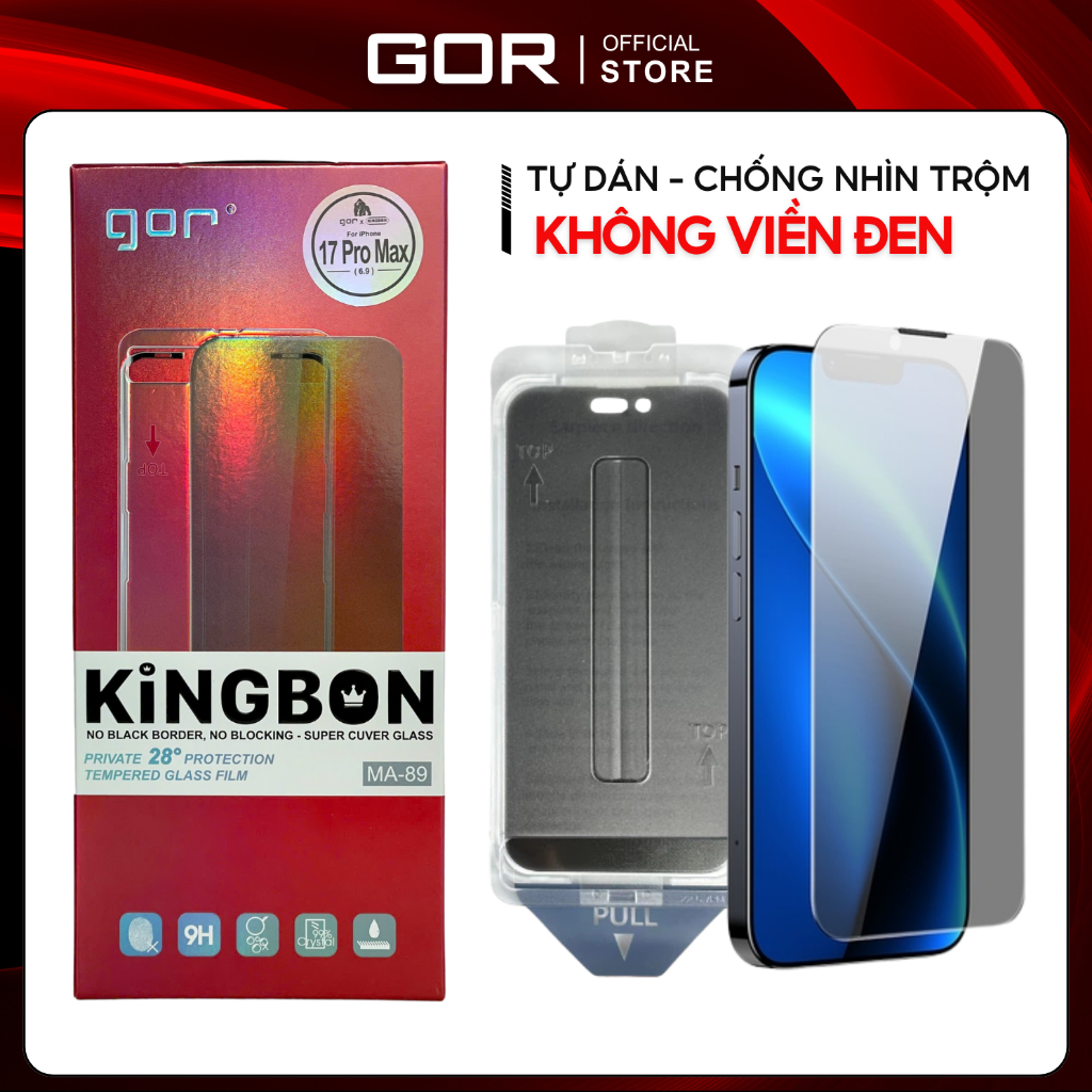 Kính cường lực Tự Dán GOR  Không Viền Đen Chống Nhìn Trộm MA-89 dùng cho 12 13 14 15 16 17 Promax