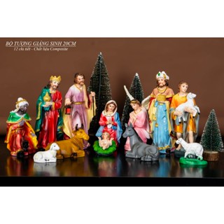  Bộ Tượng Giáng Sinh Noel 20cm chất liệu composite - Decor trang trí hang đá mùa giáng sinh - 11 chi tiết 