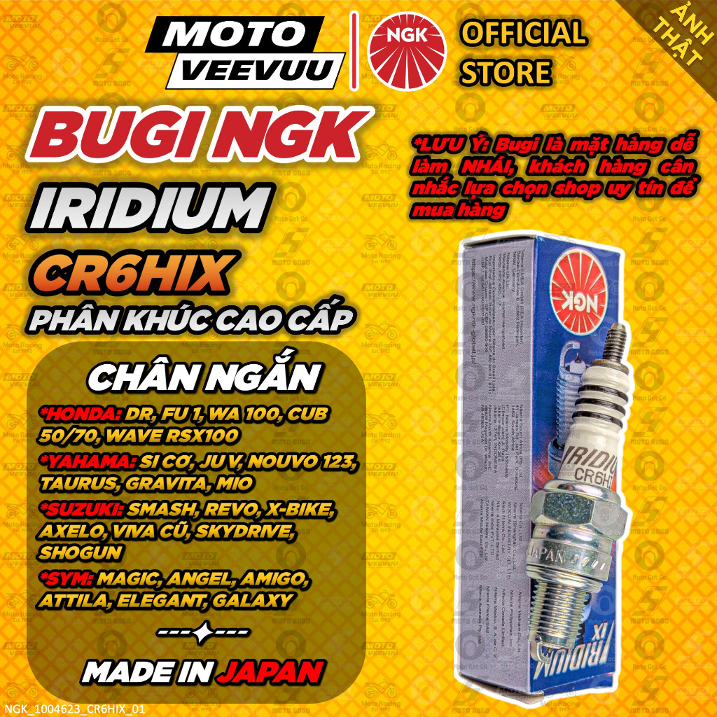 [MTVV-Chính Hãng] BUGI NGK CR6HIX Chân Ngắn IRIDIUM Dr Wa nhỏ Fu 1 Si Ju Mio Nouvo 123 <END>