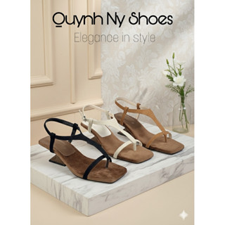 NYNY - Xuồng sandals mũi vuông quai kẹp phối êm chân - cao gót nữ thời trang