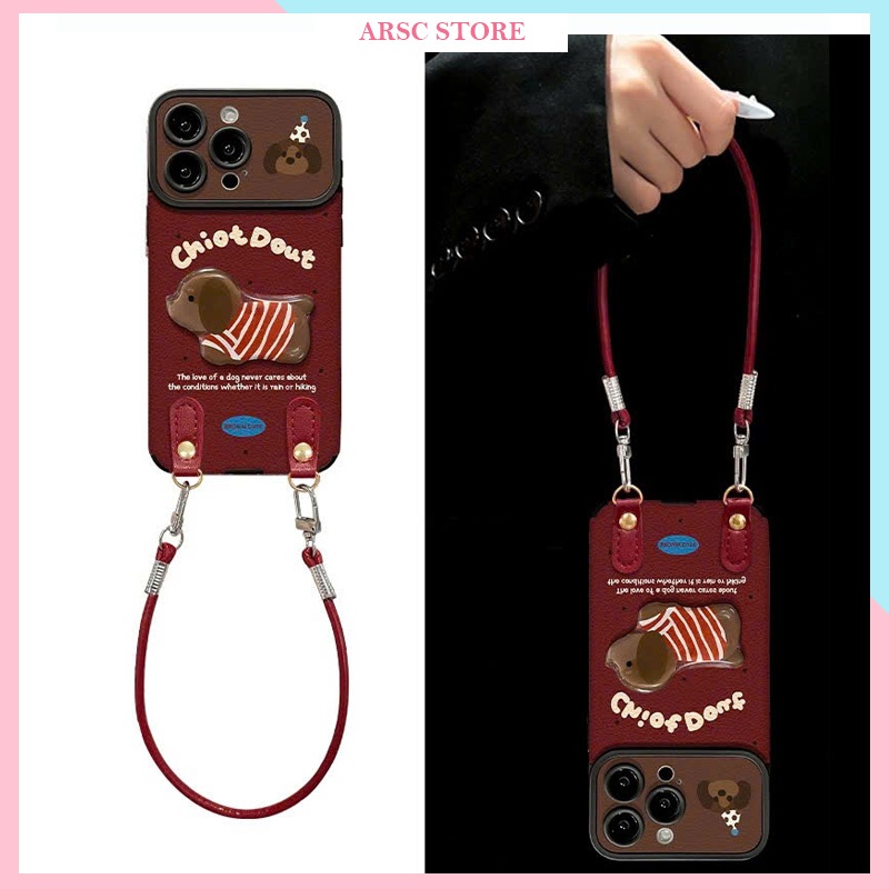 Ốp Lưng iphone Chiot Da Cừu Silicon Kèm Dây Đeo Tay Cao Cấp Cho IPhone 11 12 13 14 15 16 17 Pro Max 