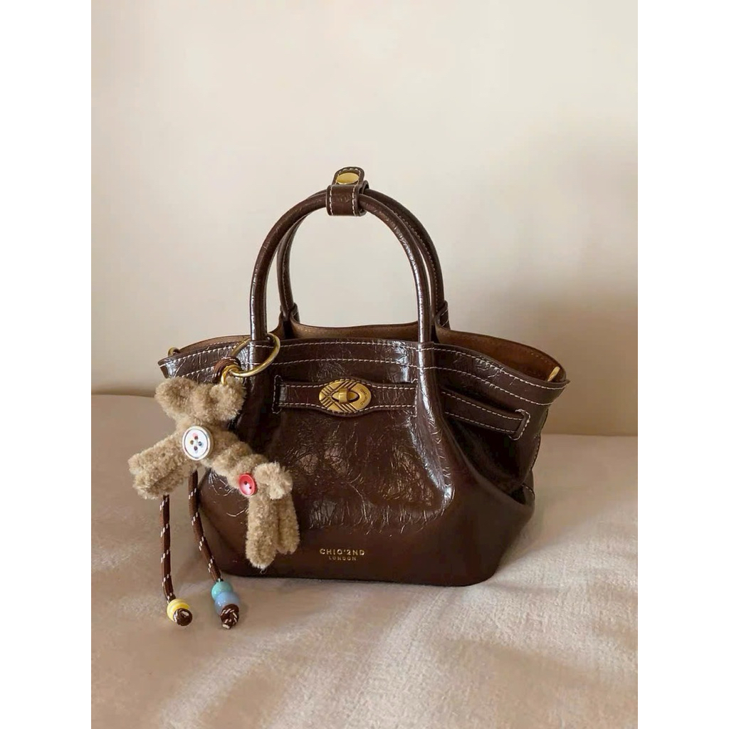 Túi Giỏ Nhúm Tặng Charm Bông cúc size 23cm Da Nhám Bóng