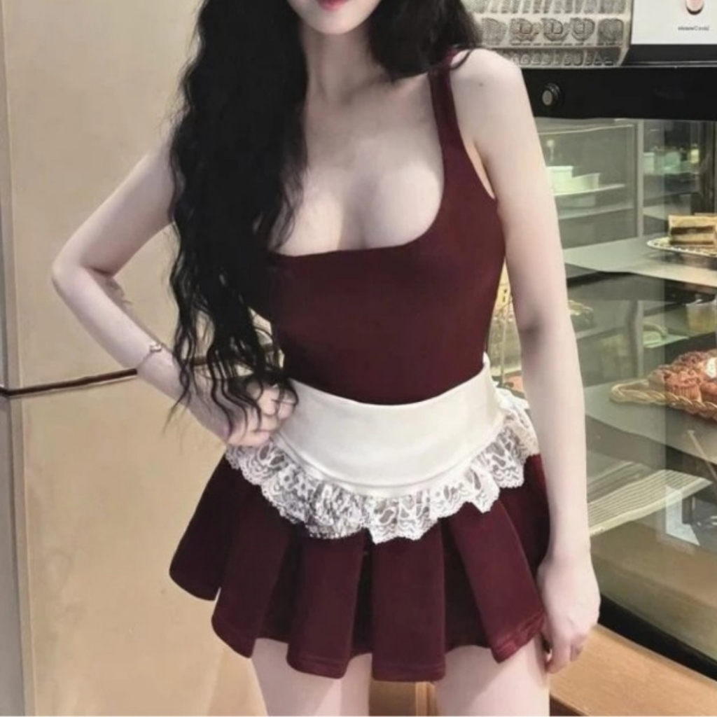 Chân váy ngắn xòe xếp ly cạp cao lưng trắng phối viền ren có lót quần phong cách thể thao sexy HTN Store | BigBuy360 - bigbuy360.vn