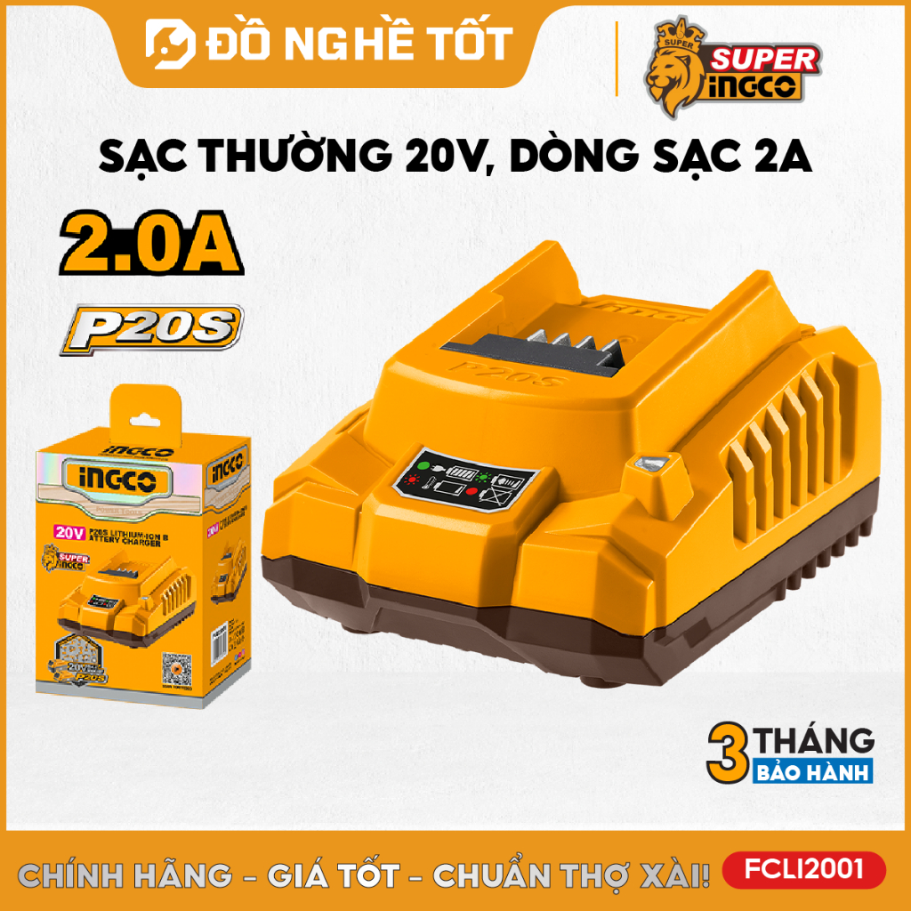 Đế sạc pin 20V LITHIUM-ION INGCO FCLI2001 | sạc nhanh FCLI20411 (dùng được cho tất cả pin 20V INGCO và TOTAL)
