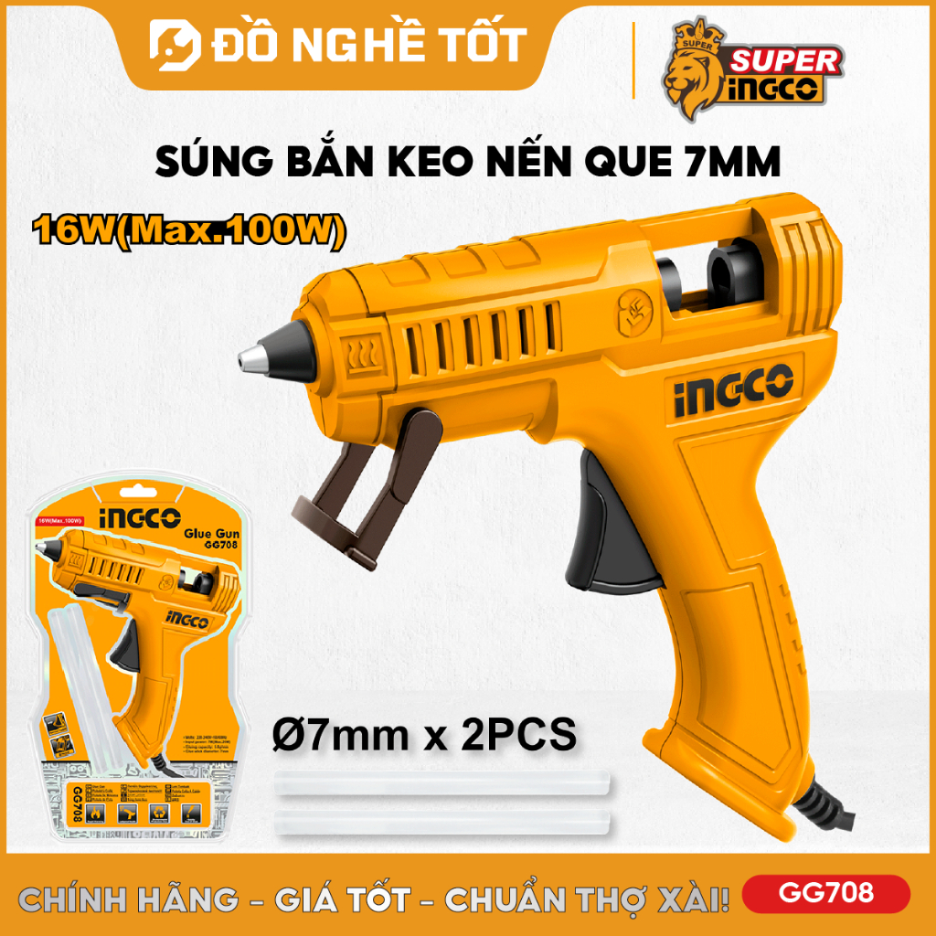 Dụng cụ bắn keo nến dùng điện INGCO các loại | GG708 16W, dùng keo 7mm | keo 11mm phù hợp diy, thủ c
