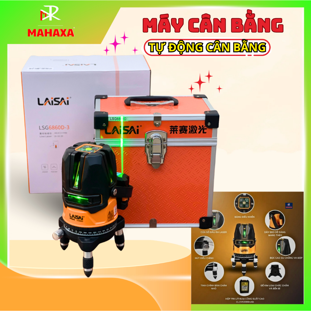 Máy cân bằng cao cấp laser 5 tia hãng Laisai LSG6860D - Tự động cần bằng hoàn hoả - Thước đo cân bằn