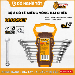Bộ 8 cờ lê hai đầu vòng (6-22mm)  INGCO HKSPA3088, thép Cr-V, thích hợp dùng sửa chữa xe máy, ô tô, cơ khí, lắp ráp