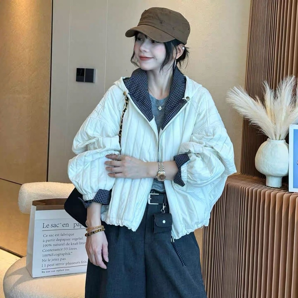 Áo khoác dù phối caro phong cách hàn có mũ | BigBuy360 - bigbuy360.vn