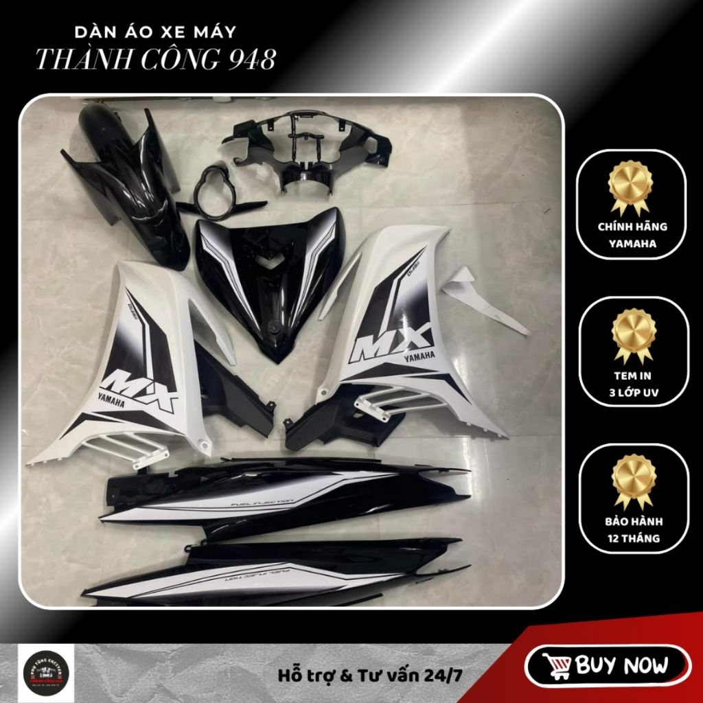 Dàn áo Exciter 135 Trắng Đen Tem MX King | Hàng Chính Hãng chuẩn đời 2011–2014 | Tặng Tem + Baga + S