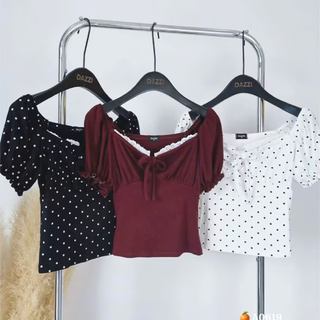 Áo thun nữ cổ vuông phối ren thắt nơ tay phồng xinh xắn HTN Store, Áo kiểu nữ trễ vai nơ cổ ôm body phong cách sexy | BigBuy360 - bigbuy360.vn