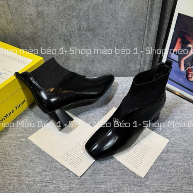 Bốt boot cao cổ alo pha da mũi vuông gót vuông fullbox hàng quảng châu cao cấp