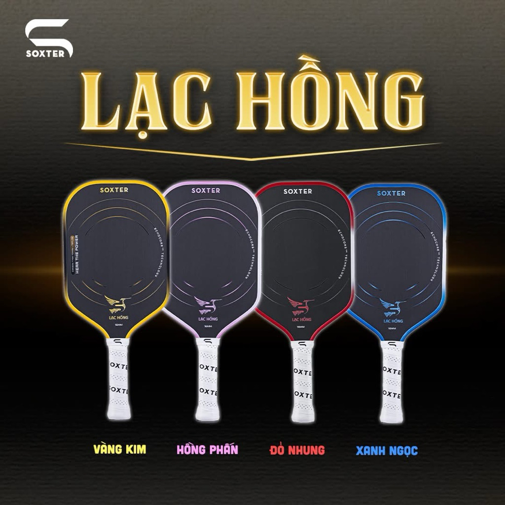 Vợt pickleball Soxter Lạc Hồng mặt Carbon T700 phủ Teflon siêu nhám, trợ lực cao