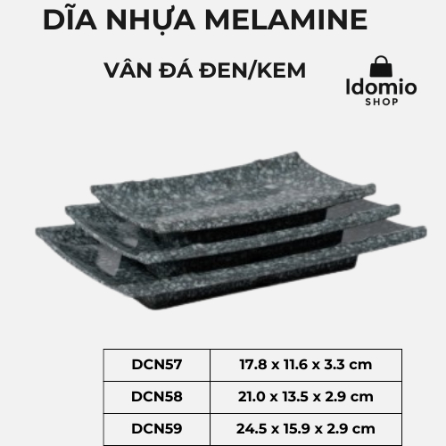 Dĩa Nhựa Melamine Vân Đá Kem/Đen (DCN57)