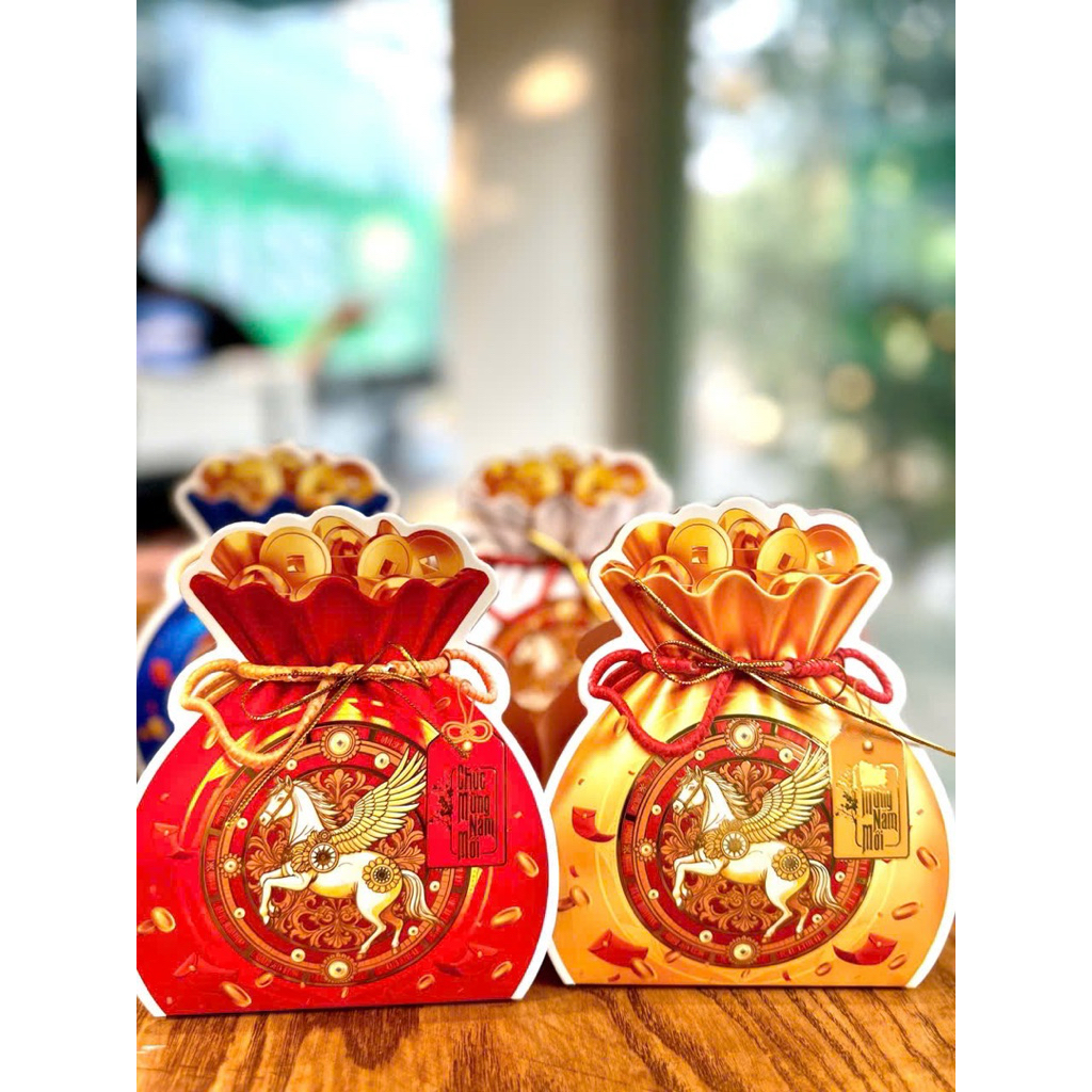 Combo 10 Vỏ hộp hình túi tiền 2 mặt đỏ vàng đựng chè, trà vỏ hộp chè Mộc Trà đựng bánh,decor giỏ quà