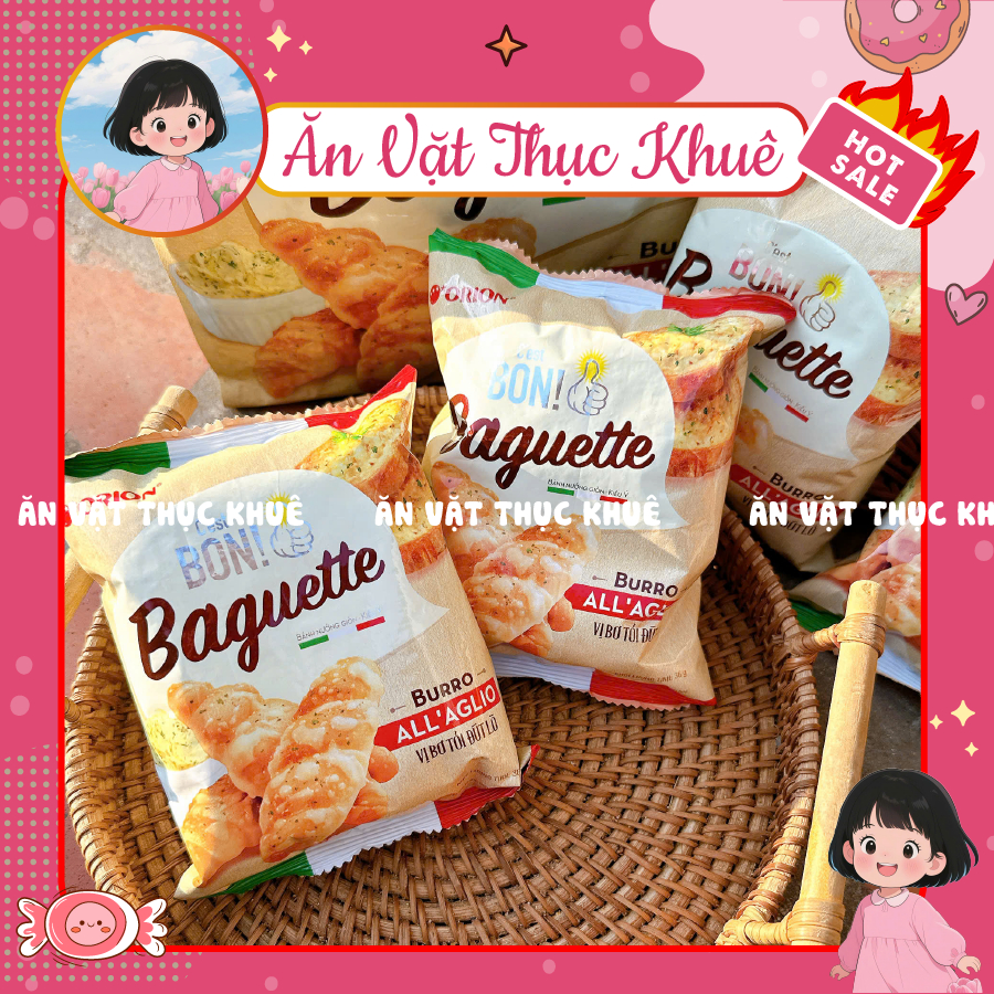 Bánh Mì Baguette Bon Orion Nướng Vị Bơ Tỏi Kiểu Ý, Bánh Mì Ăn Vặt Thơm Ngon