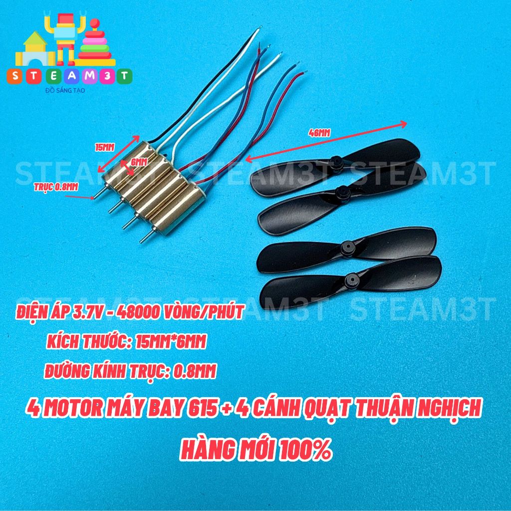 4 motor máy bay mini 615 kèm cánh quạt thuận nghich dây đen trắng xanh đỏ - LK0039