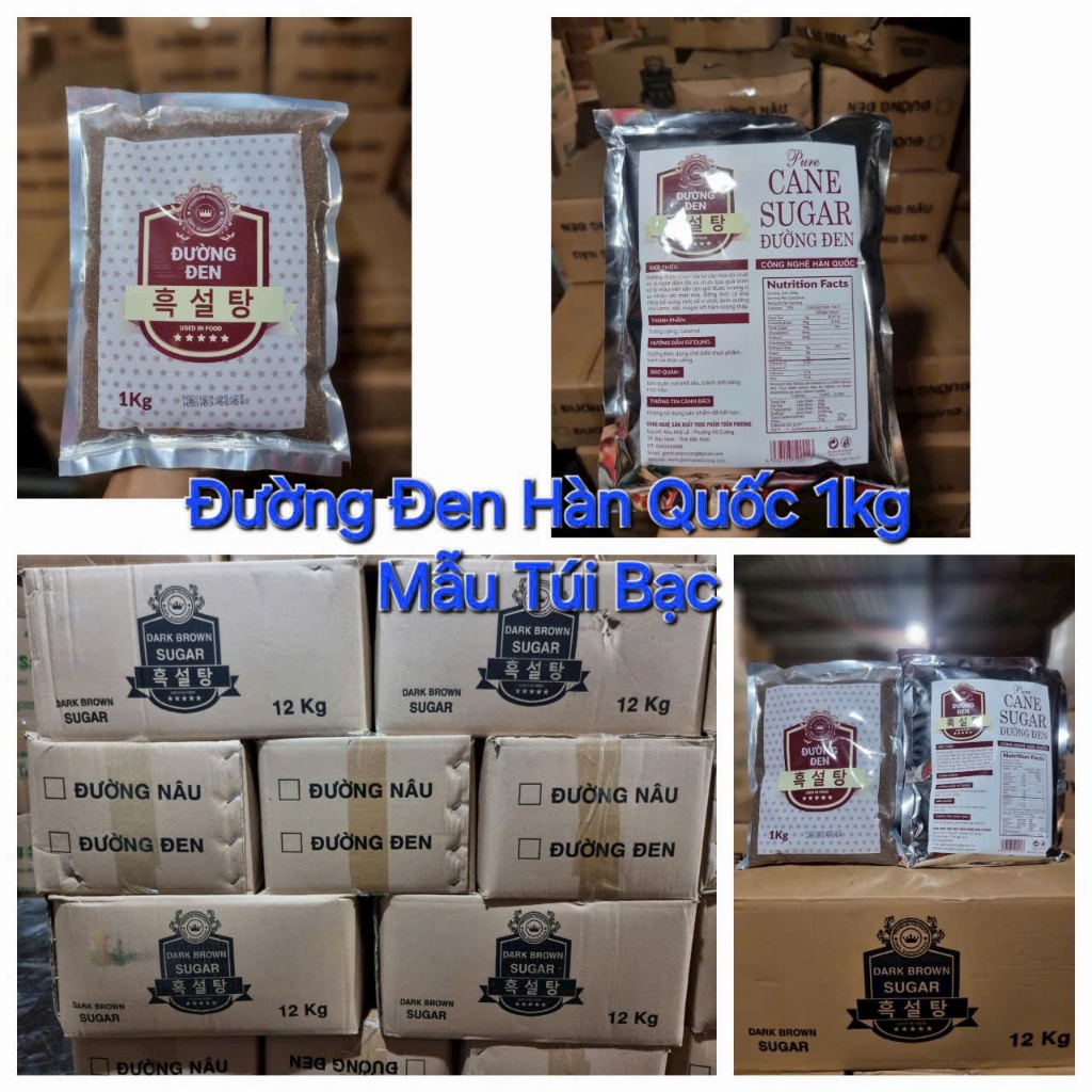 Đường đen Hàn Quốc 1kg túi bạc Tuấn Phương