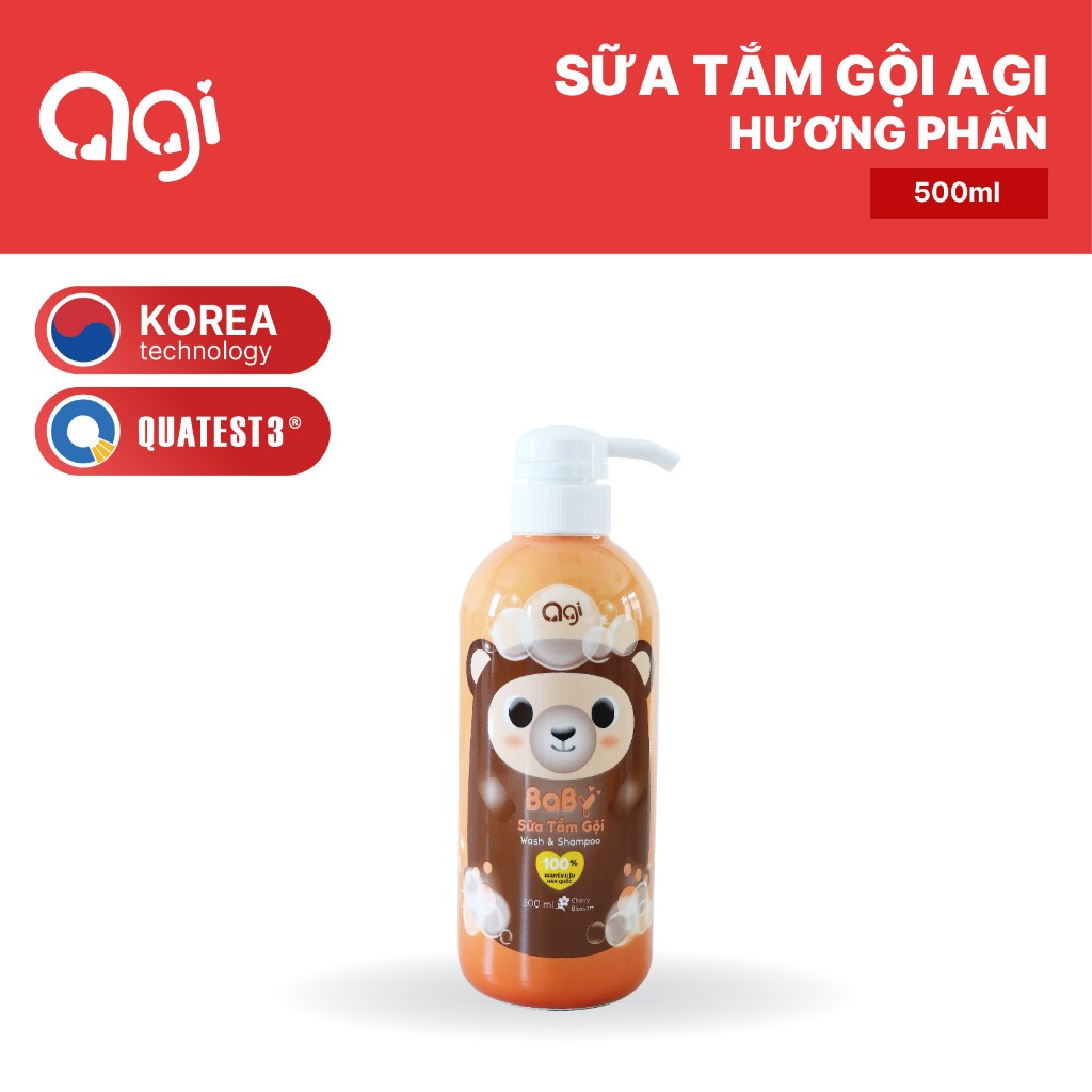 Sữa tắm gội Agi 2 in 1 500ml dịu nhẹ, an toàn cho bé - Hoa Anh Đào [BAO BÌ MỚI]