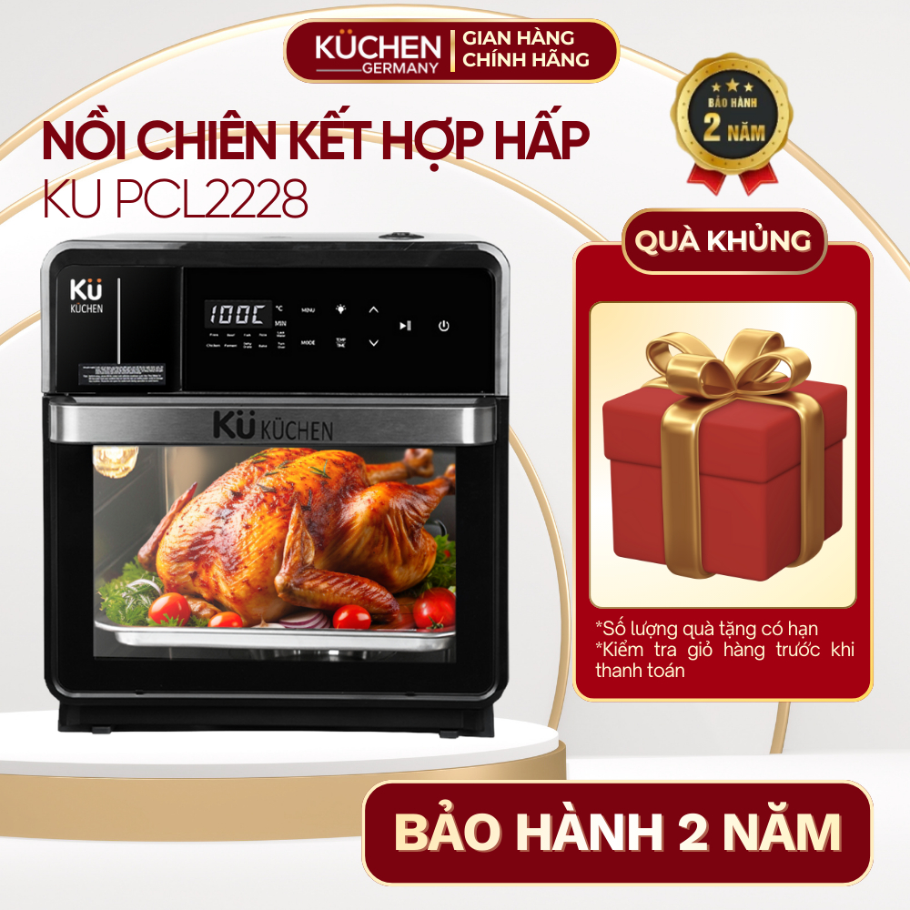 (CHÍNH HÃNG) Nồi chiên không dầu kết hợp hấp đa năng KUCHEN KU PCL2228 16L - BH 24 tháng.