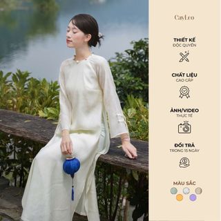  Áo dài cách tân nữ tết dáng suông cổ tròn tay dài Vỹ Bình tơ crep duyên dáng CayLeo Design - AD839 