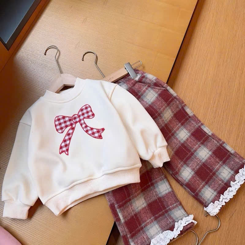 Bộ quần áo bé gái- Bộ đồ thu đông dài tay cổ cao kết hợp quần dạ ống ren cho bé từ 1 tuổi đến 7 tuổi