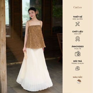  Set váy nữ dáng dài áo 2 dây ren dệt hoa nổi mix chân váy xoè Đan Hạ điệu đà CayLeo Design - AV877 