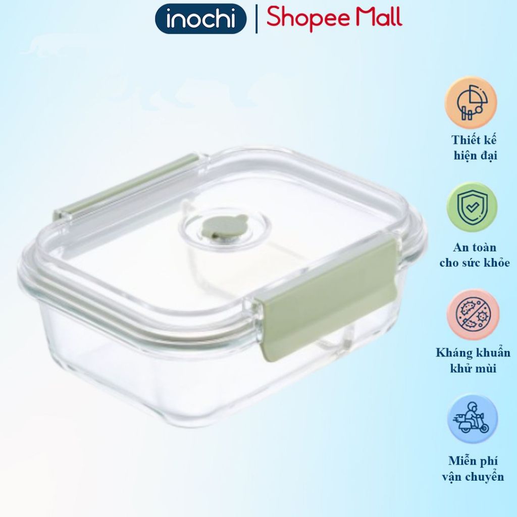 Hộp thuỷ tinh chữ nhật Inochi VALVE, thiết kế nắp kín chống rò rỉ, sử dụng được trong lò nướng