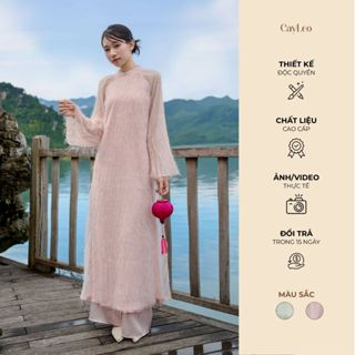  Áo dài cách tân nữ Lam Vũ chất vải tơ dệt kim tuyến cao cấp dài tay CayLeo Design - LV763 
