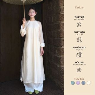  Áo dài cách tân nữ tết đắp ren mix quần lụa sang trọng truyền thống Tố Điệp CayLeo Design - AD837 