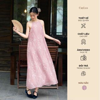  Váy dài nhẹ nhàng Thư Vỹ đầm cổ yếm đũi dáng suông hoạ tiết tơ in hoa CayLeo Design DD856 
