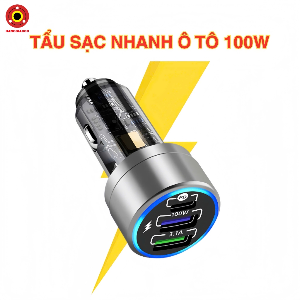 Tẩu Sạc Nhanh A60 3in1 - Công Suất 100W, Sạc Nhanh PD+QC USB 3 Cổng, An Toàn, Ổn Định